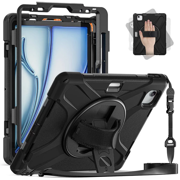 Apple iPad Pro 11 2022 M2 - Tablet Kılıfı Boyun ip Askılı El Tutmaçlı Koruyucu Zırh Tank Defender Kılıf - 2