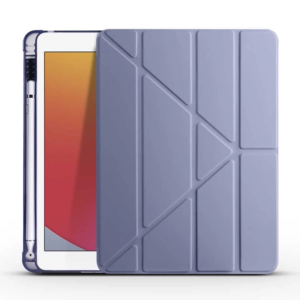 Apple iPad 9.7 2018 (6.Nesil) - Tablet Kılıfı Kalem Bölmeli Korumalı Standlı Tri Folding Kılıf - 4