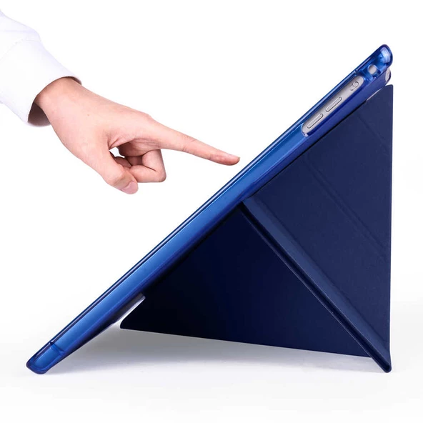 Apple iPad 9.7 2017 (5.Nesil) - Tablet Kılıfı Kalem Bölmeli Korumalı Standlı Tri Folding Kılıf - Resim 2