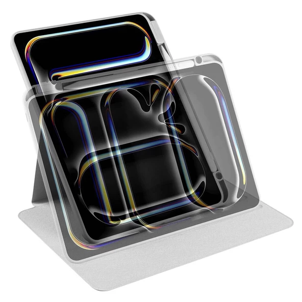 Apple iPad Pro 11 2024 - Tablet Kılıfı Kalem Bölmeli Dönebilen Termik Standlı Kılıf - Resim 5