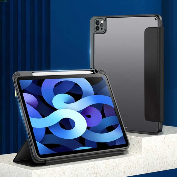 Apple iPad Pro 12.9 2020 (4.Nesil) - Tablet Kılıfı 360 full Korumalı Arkası Şeffaf Nort Standlı Kılıf - 6