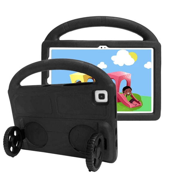 Samsung Galaxy T720 Tab S5E - Tablet Kılıfı Wheel Car Tekerlek Standlı Tablet Eva Silikon Kılıf