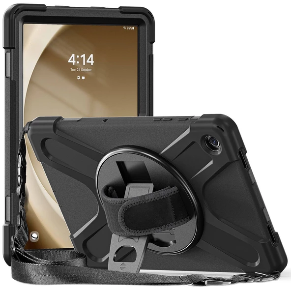 Samsung Galaxy Tab A9 Plus - Tablet Kılıfı Boyun ip Askılı El Tutmaçlı Koruyucu Zırh Tank Defender Kılıf - 3
