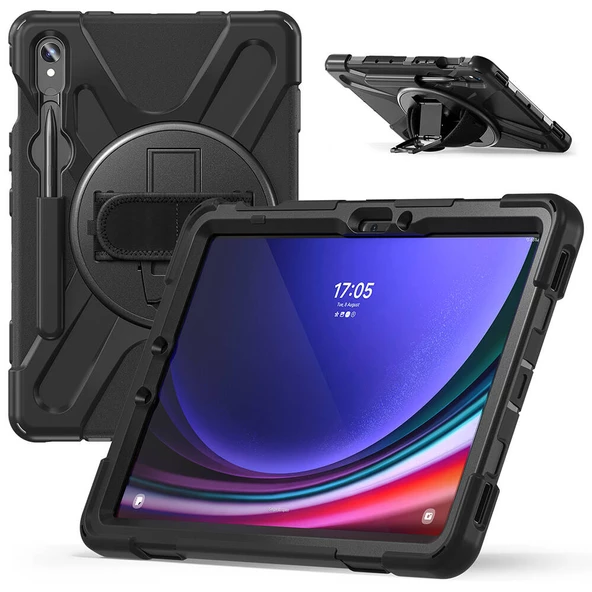 Samsung Galaxy Tab S9 FE - Tablet Kılıfı Boyun ip Askılı El Tutmaçlı Koruyucu Zırh Tank Defender Kılıf - 7