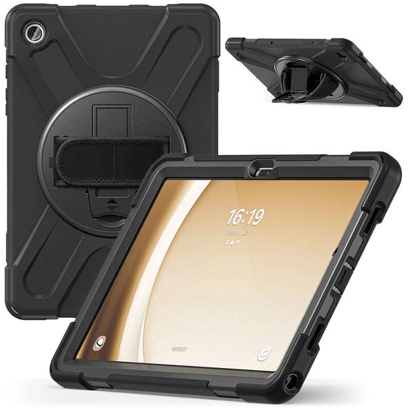 Samsung Galaxy Tab A9 Plus - Tablet Kılıfı Boyun ip Askılı El Tutmaçlı Koruyucu Zırh Tank Defender Kılıf - 6
