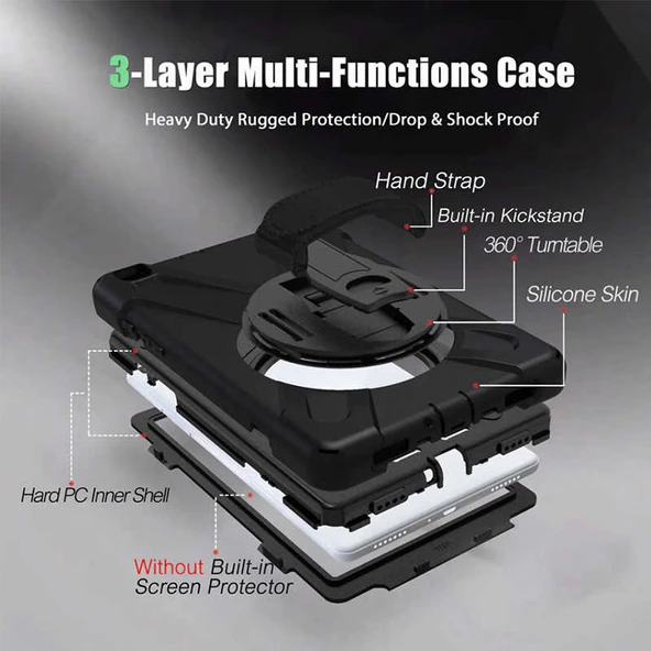 Samsung Galaxy T720 Tab S5E - Tablet Kılıfı Boyun ip Askılı El Tutmaçlı Koruyucu Zırh Tank Defender Kılıf - Resim 3