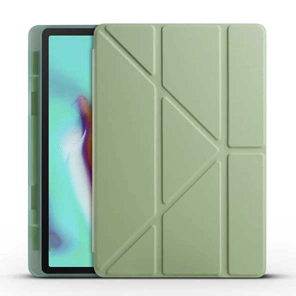 Samsung Galaxy Tab A7 10.4 T500 2020 - Tablet Kılıfı Kalem Bölmeli Korumalı Standlı Tri Folding Kılıf - Resim 3