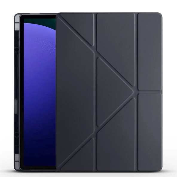 Samsung Galaxy Tab S9 Ultra - Tablet Kılıfı Kalem Bölmeli Korumalı Standlı Tri Folding Kılıf - Resim 6