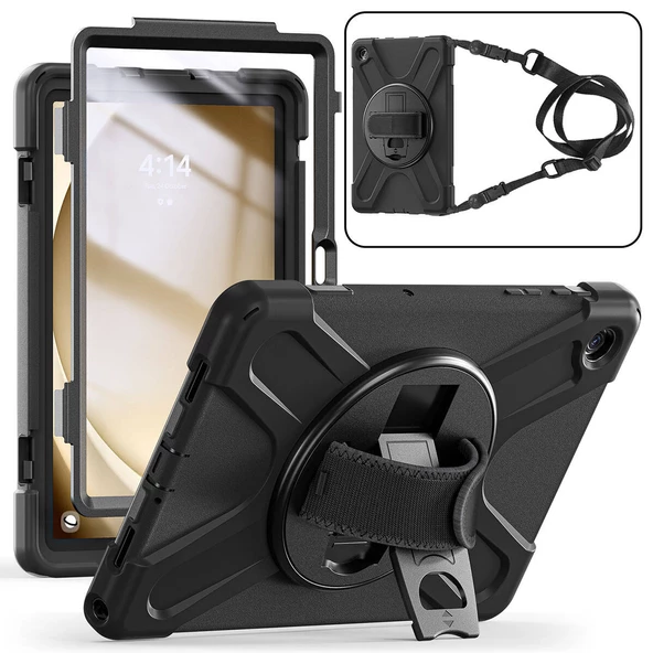 Samsung Galaxy Tab A9 Plus - Tablet Kılıfı Boyun ip Askılı El Tutmaçlı Koruyucu Zırh Tank Defender Kılıf - 5