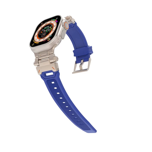 Apple Watch 44mm - Kordon Metal Başlıklı Silikon Kordon KRD-108 - 4