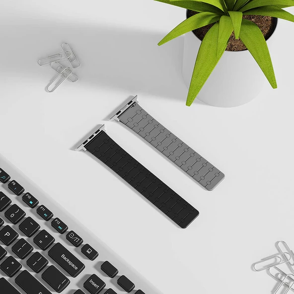 Apple Watch 7 45mm - Kordon Çizgili Desenli Silikon Kordon KRD-111 - 4