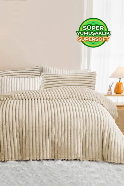 Soft Kürk Yatak Örtüsü Çift Kişilik Yorgan Uyku Seti Peluş Kürk Yumuşak Dolgulu Yıkanabilir - 6
