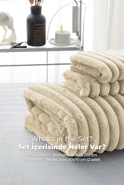 Soft Kürk Yatak Örtüsü Çift Kişilik Yorgan Uyku Seti Peluş Kürk Yumuşak Dolgulu Yıkanabilir - 21