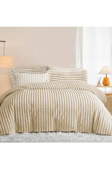 Soft Kürk Yatak Örtüsü Çift Kişilik Yorgan Uyku Seti Peluş Kürk Yumuşak Dolgulu Yıkanabilir - 10