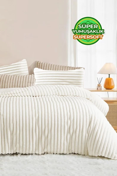 Soft Kürk Yatak Örtüsü Çift Kişilik Yorgan Uyku Seti Peluş Kürk Yumuşak Dolgulu Yıkanabilir - 11