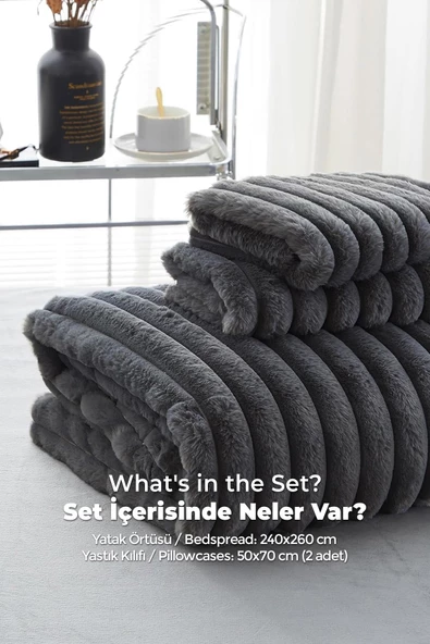 Soft Kürk Yatak Örtüsü Çift Kişilik Yorgan Uyku Seti Peluş Kürk Yumuşak Dolgulu Yıkanabilir - 4