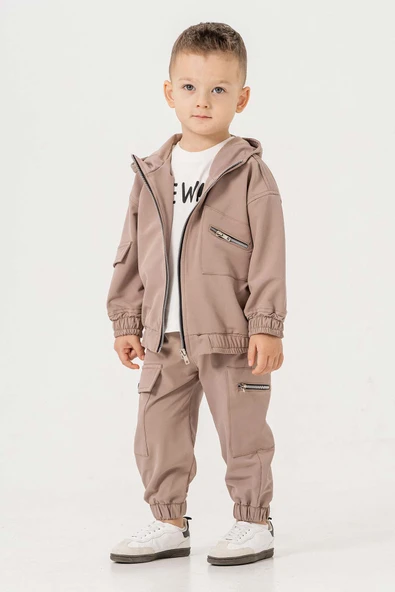 Kapüşonlu Fermuarlı Body Hediyeli 3 Parça Erkek Çocuk Ceketli Takım - 8
