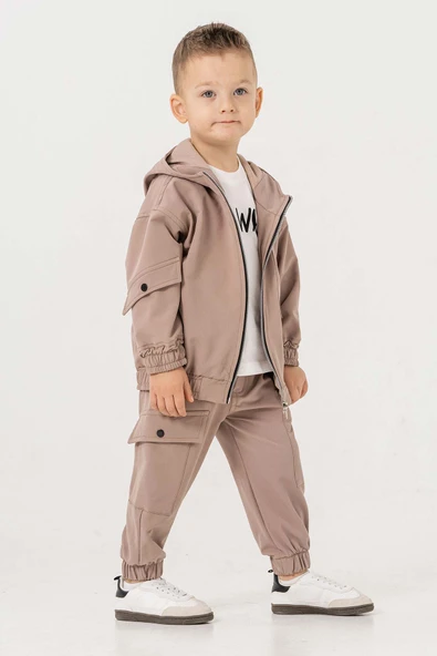 Kapüşonlu Fermuarlı Body Hediyeli 3 Parça Erkek Çocuk Ceketli Takım - 7