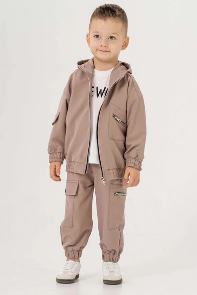 Kapüşonlu Fermuarlı Body Hediyeli 3 Parça Erkek Çocuk Ceketli Takım - 9