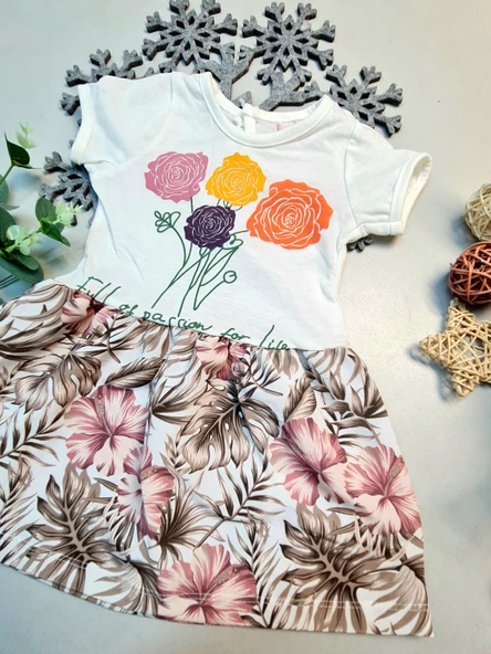 Kız Bebek Çiçek Desenli Kısa Kol Yazlık Elbise - 4