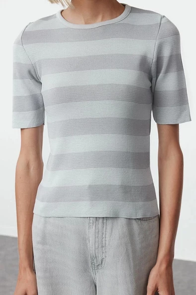 Kadın Moda Şık Üst Giyim Regular Bisiklet Yaka Slim Kalıp Triko Bluz