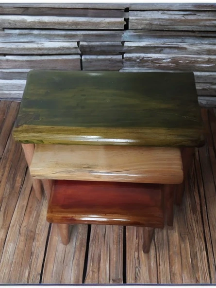 Doğal Ağaç Kalas Masif 3'lü Kütük Zigon Sehpa - 3