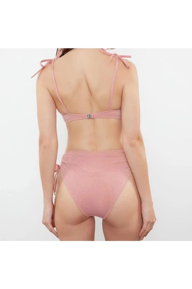 Yeni Düz Balconette Yüksek Bel Brief Balkonet Bağlamalı Simli Yüksek Bel Hipster Bikini Takımı - 4