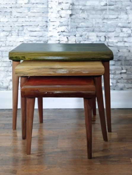 Doğal Ağaç Kalas Masif 3'lü Kütük Zigon Sehpa - 2