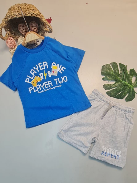 Erkek Çocuk Player Baskılı Kısa Kol Şort Yazlık Takım - 6