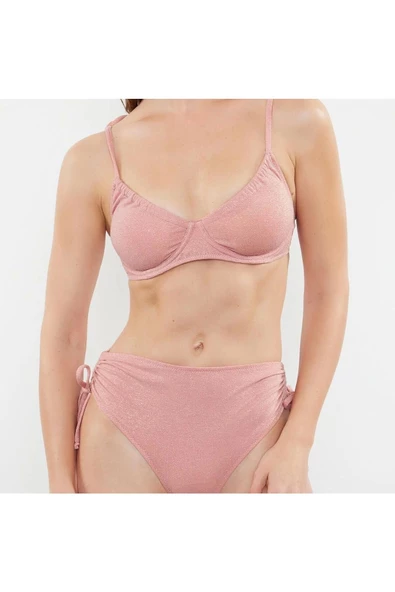 Yeni Düz Balconette Yüksek Bel Brief Balkonet Bağlamalı Simli Yüksek Bel Hipster Bikini Takımı - 3