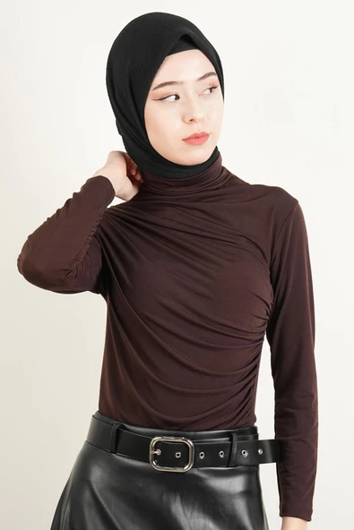 Bayan Kısa Bluz Sandy Bluz Kahverengi