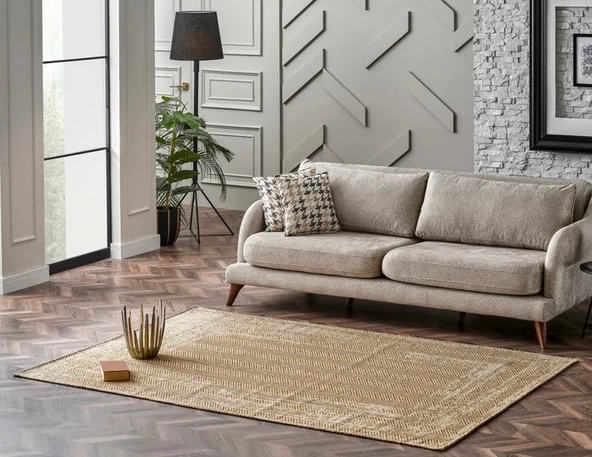 Eko Brooklyn Hasır Görünümlü Kaymaz Renkli Dokuma Modern Kilim BRK04 - 1