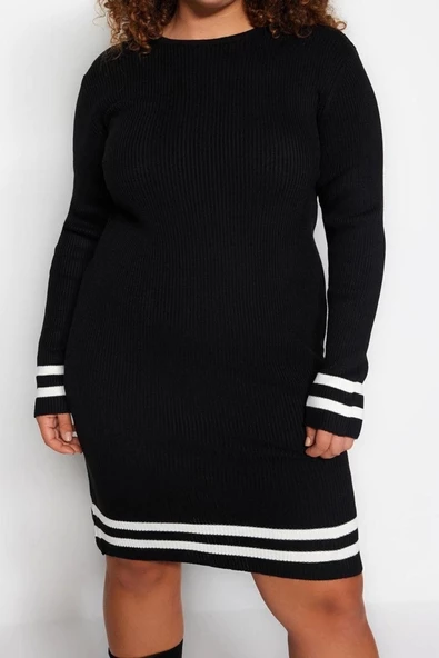 Yeni Fit Casual Günlük Fitilli Triko Bisiklet Yaka Uzun Kol Kazak Elbise Mini Boy Büyük Beden Elbise - 2