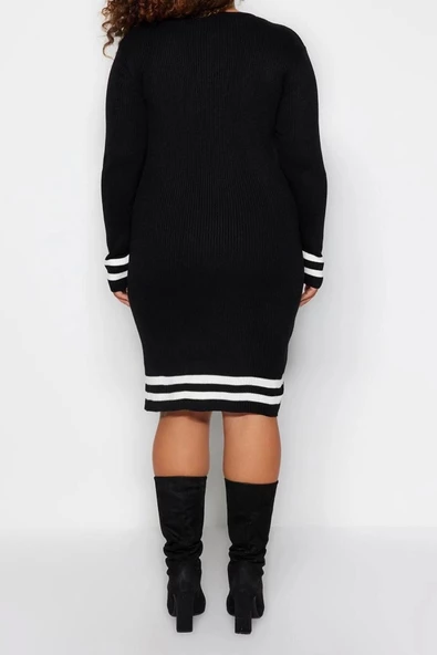 Yeni Fit Casual Günlük Fitilli Triko Bisiklet Yaka Uzun Kol Kazak Elbise Mini Boy Büyük Beden Elbise - 6