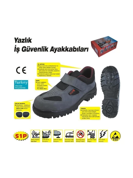 414 Süet Yazlık Çelik Burunlu Deri Ayakkabı 44 No İş Güvenliği Ayakkabısı - 3
