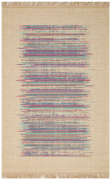 Eko Brooklyn Hasır Görünümlü Kaymaz Renkli Dokuma Modern Kilim BRK02 Renkli ürün görseli 1