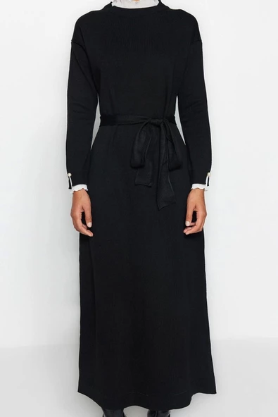 Yeni Regular Casual Günlük Pike Triko Dik Yaka Uzun Kol Shift Maxi Boy Tesettür Elbise