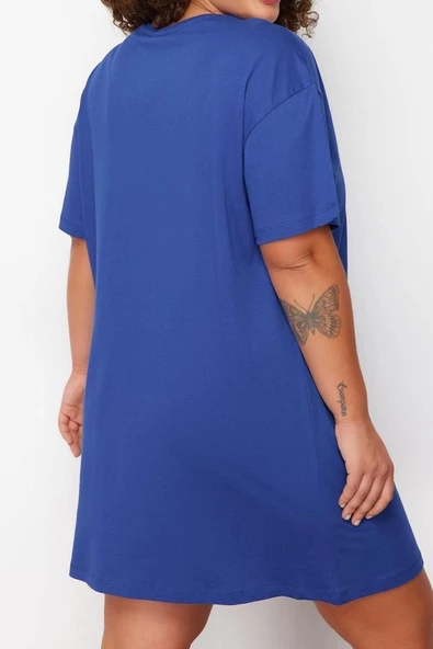 Yeni Rahat Günlük Süprem Örme Bisiklet Yaka Kısa Kol T-Shirt Elbise Mini Boy Büyük Beden Elbise - 5