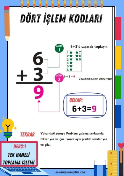 Matematik Dört İşlem ve Kesirlerin KODLARI YAZ-SİL Kitabı - 3