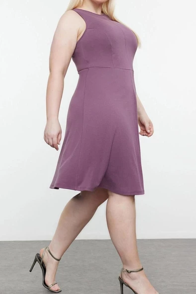 Yeni Slim Casual Günlük İnterlok Örme Halter Yaka Kolsuz Kol Skater Mini Boy Büyük Beden Elbise - 2