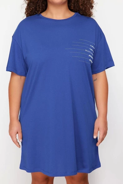 Yeni Rahat Günlük Süprem Örme Bisiklet Yaka Kısa Kol T-Shirt Elbise Mini Boy Büyük Beden Elbise - 3
