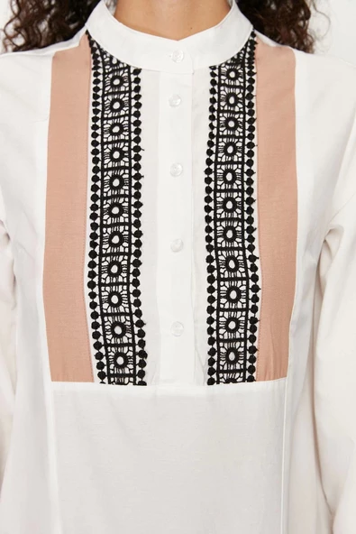 Yeni Regular Casual Günlük Poplin Dokuma V Yaka Uzun Kol Eteği Fırfırlı Maxi Boy Tesettür Elbise - 6