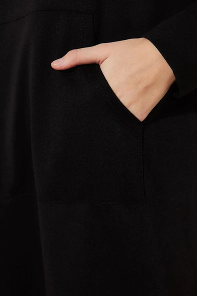 Yeni Regular Casual Günlük 2 İplik Örme Kapüşonlu Uzun Kol Basic Maxi Boy Tesettür Elbise - 5