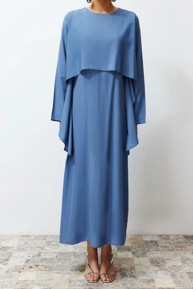 Yeni Regular Casual Günlük Terryviskon Dokuma Bisiklet Yaka Uzun Kol Basic Maxi Boy Tesettür Elbise