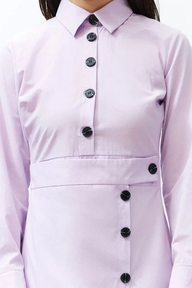 Yeni Regular Casual Günlük Poplin Dokuma Gömlek Yaka Uzun Kol A-Line Maxi Boy Tesettür Elbise - 5