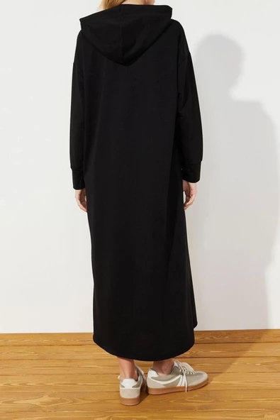 Yeni Regular Casual Günlük 2 İplik Örme Kapüşonlu Uzun Kol Basic Maxi Boy Tesettür Elbise - 6