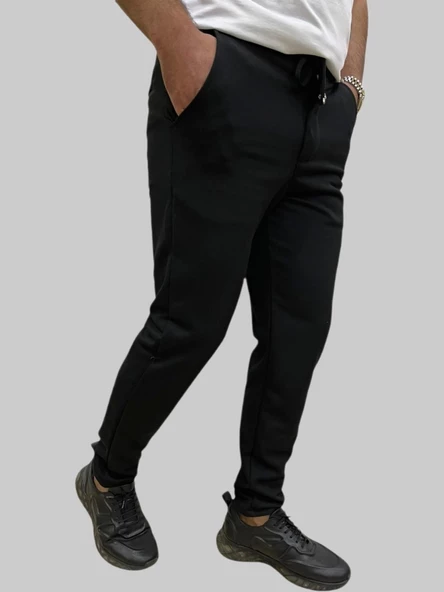 Erkek Runner Jogger Düğmeli Fermuarlı Bağcıklı Siyah Kargo Pantolon - 6