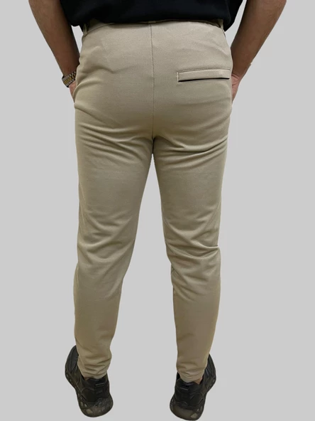 Erkek Runner Jogger Düğmeli Fermuarlı Bağcıklı Bej Kargo Pantolon - 5