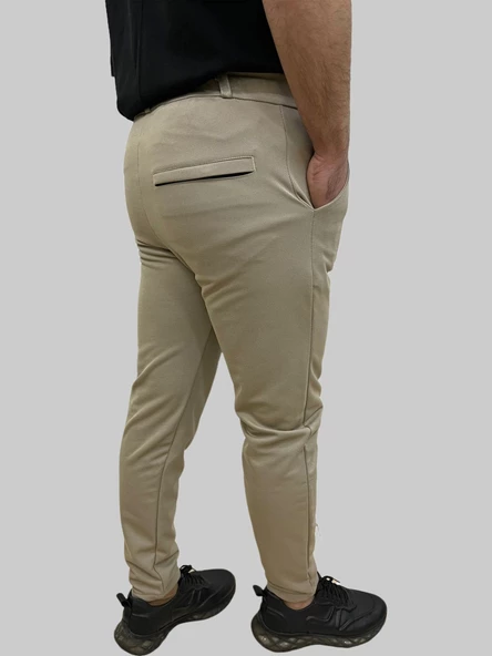 Erkek Runner Jogger Düğmeli Fermuarlı Bağcıklı Bej Kargo Pantolon - 6