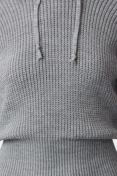 Yeni Regular Casual Günlük Dolu İğne Triko Kapüşonlu Uzun Kol Kazak Elbise Mini Boy Elbise - 4